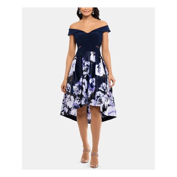 XSCAPE Womens Square Neck Full-Length Formal Hi-Lo Dress